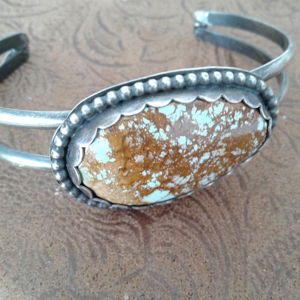 Rustic Artisan Sterling Silver Turquoise Cuff Bracelet